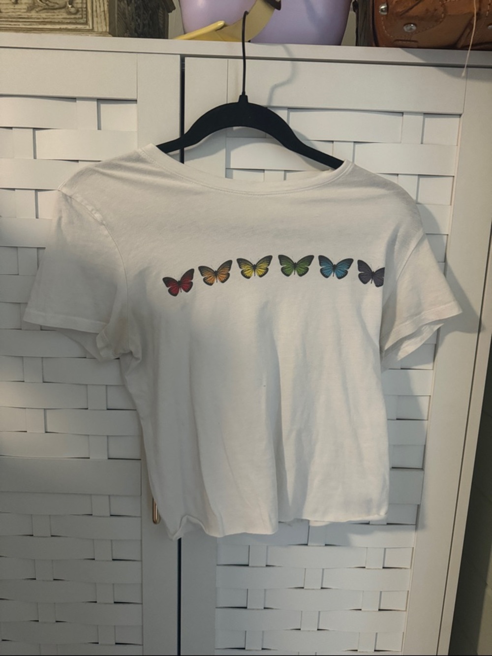 White Women’s Butterfly Graphic Crop Top